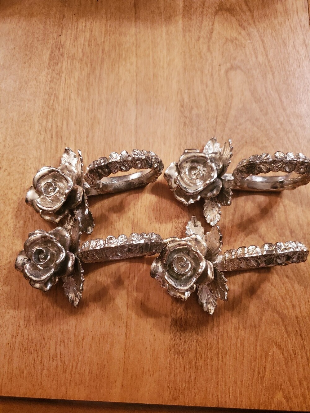 Princess House Silver Plated Metal Rose Flower Napkin Ring Holder Set Of 4 - Picture 2 of 6